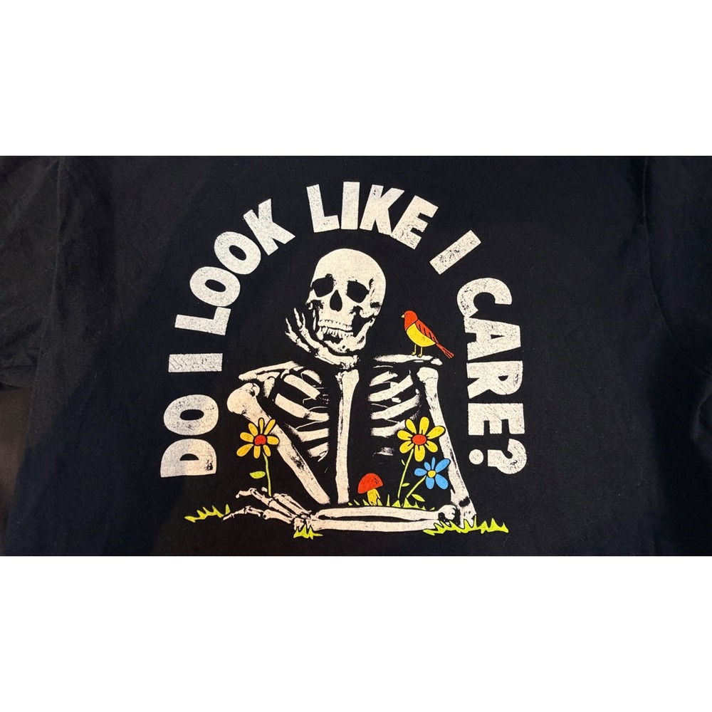 DOM Do I Look Like I Care Skeleton Graphic T-Shirt Black Mens Medium 100% Cotton